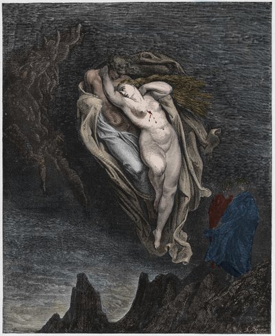 Inferno, Gesang 5: Die Seelen von Paolo und Francesca (Illustration aus Die Göttliche Komödie von Dante Alighieri, 1885) von Gustave after Dore